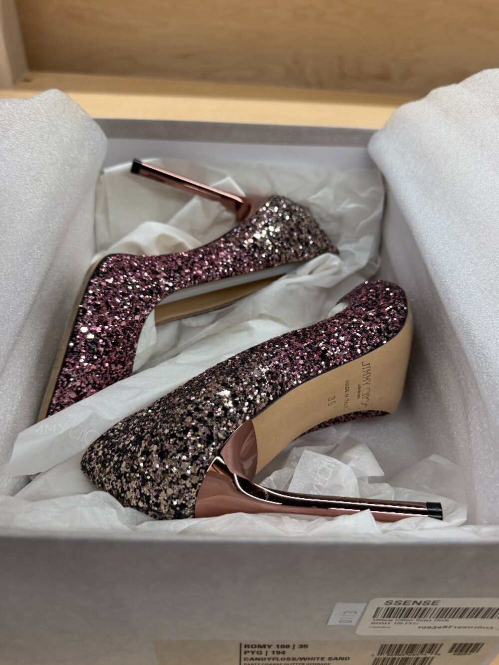 Jimmy Choo - Romy 100 CandyFloss/White Sand Glitter Pumps - Picture 4 of 4